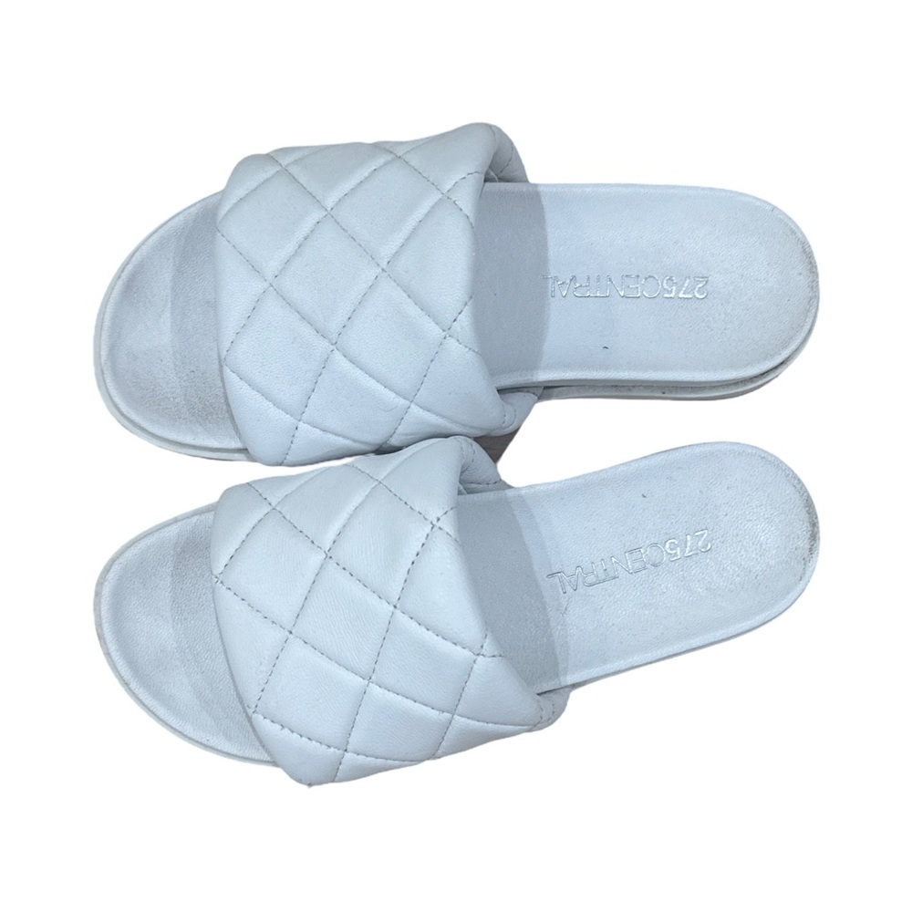 White Quilted Slide Sandals